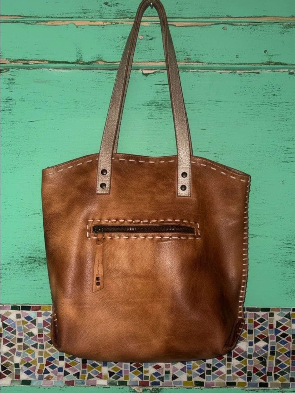 Bed Stu Brown Leather Tote with Contrasting Tan Straps